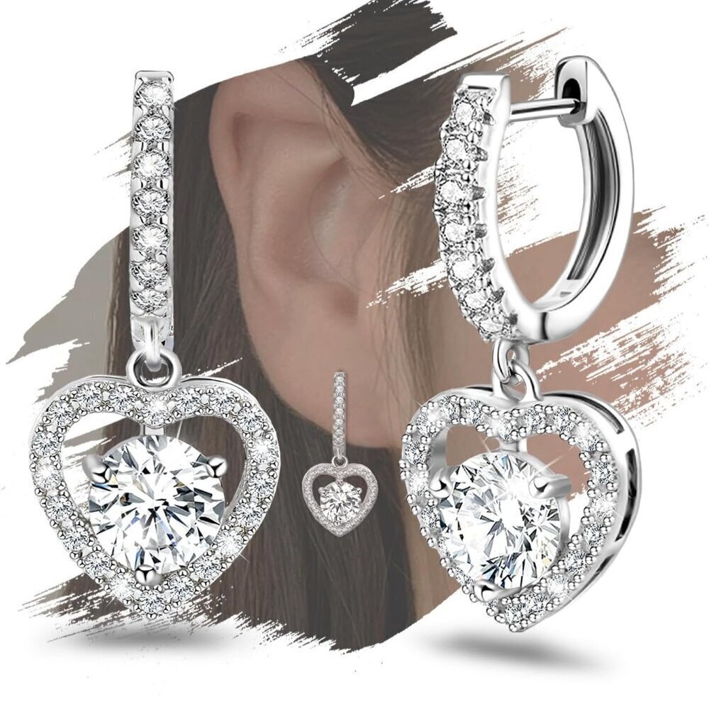 Sterling Silver Heart Hoop Earrings Dangle Love Jewelry for Women Gift
